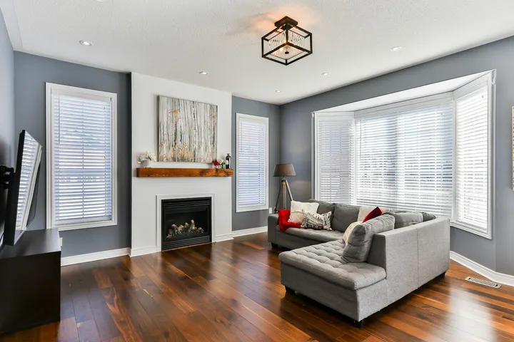 Living room fireplace with tiled surround